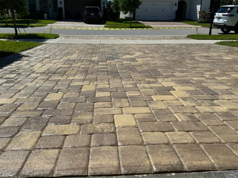Concrete paver driveway with restored color