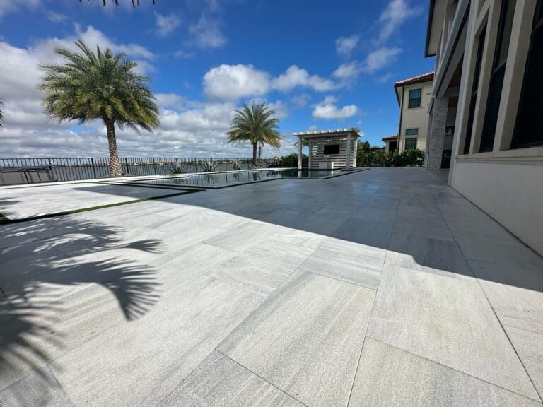 Travertine pool deck after cleaning