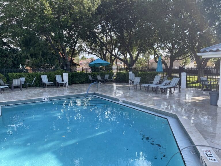 Travertine pool deck after cleaning