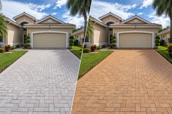 Pavers before and after tinting and color enhancement by Aqua Force