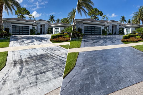Failed paver sealer stripped and the pavers resealed by Aqua Force